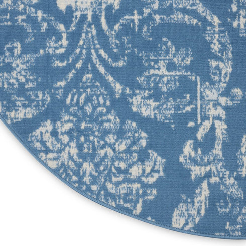 2' X 4' Blue Damask Power Loom Area Rug